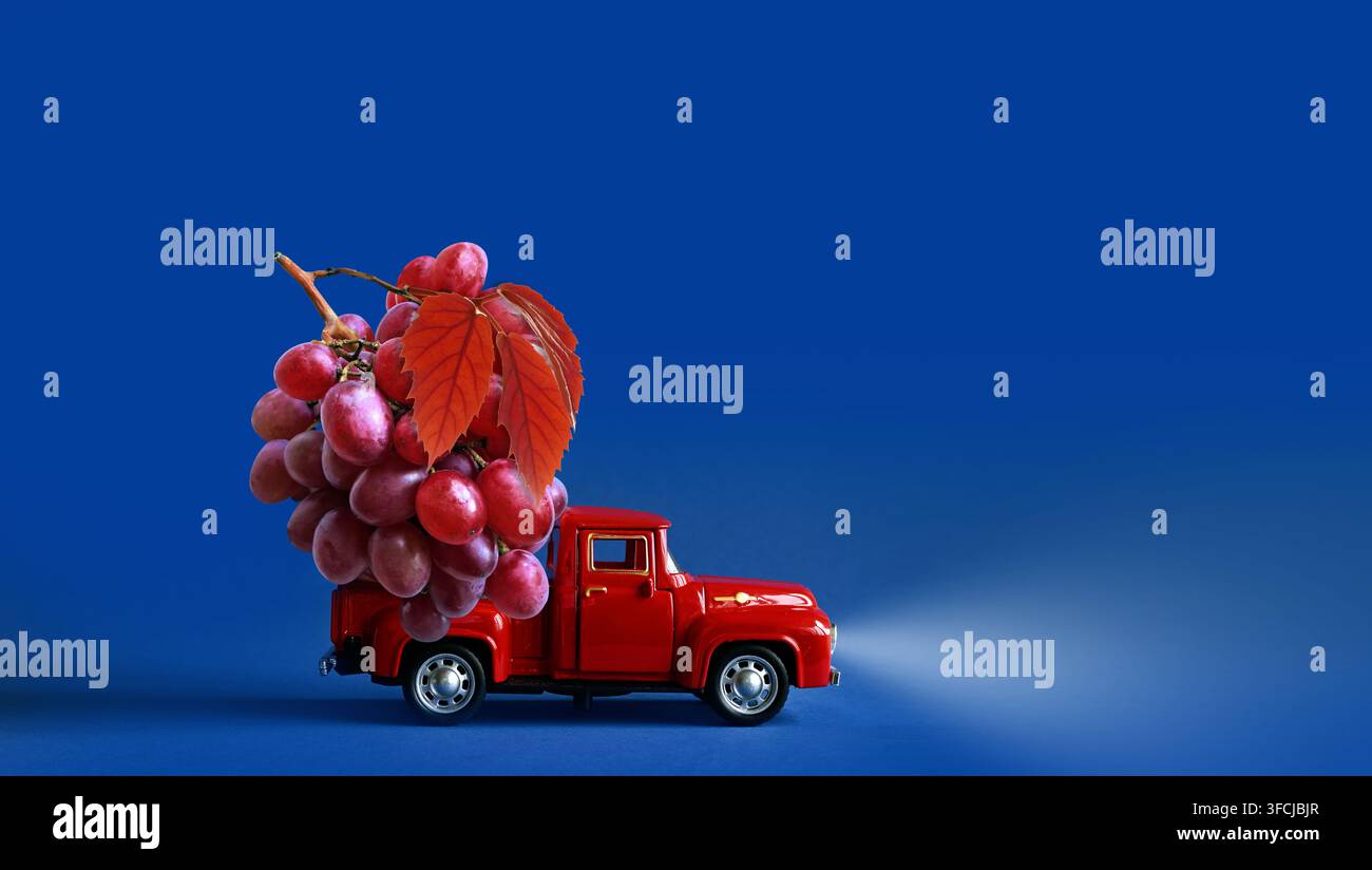 Natura morta autunnale con uva su un camion. Doni della natura. Foto Stock