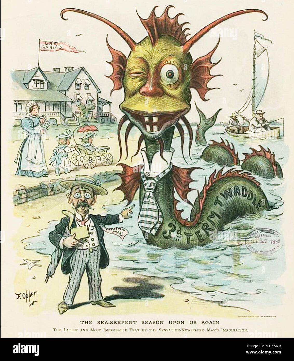 Fumetto del magazine satirico americano Puck del 31 luglio 1995 di Frederick Opper che prende in giro lo stile di giornalismo sensazionale della stampa gialla Foto Stock