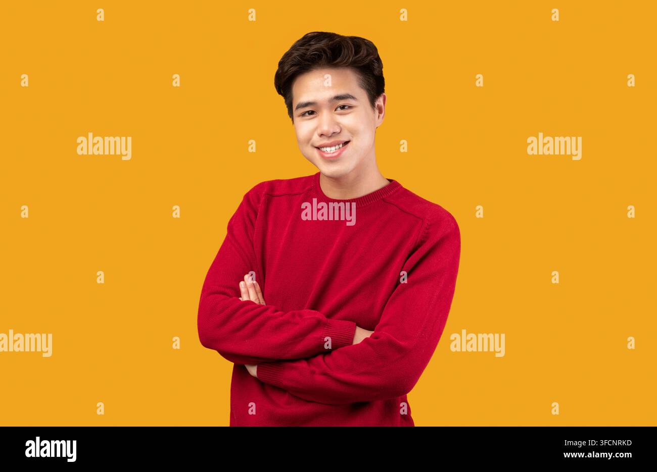 Ritratto di attraente ragazzo asiatico in posa in studio Foto Stock