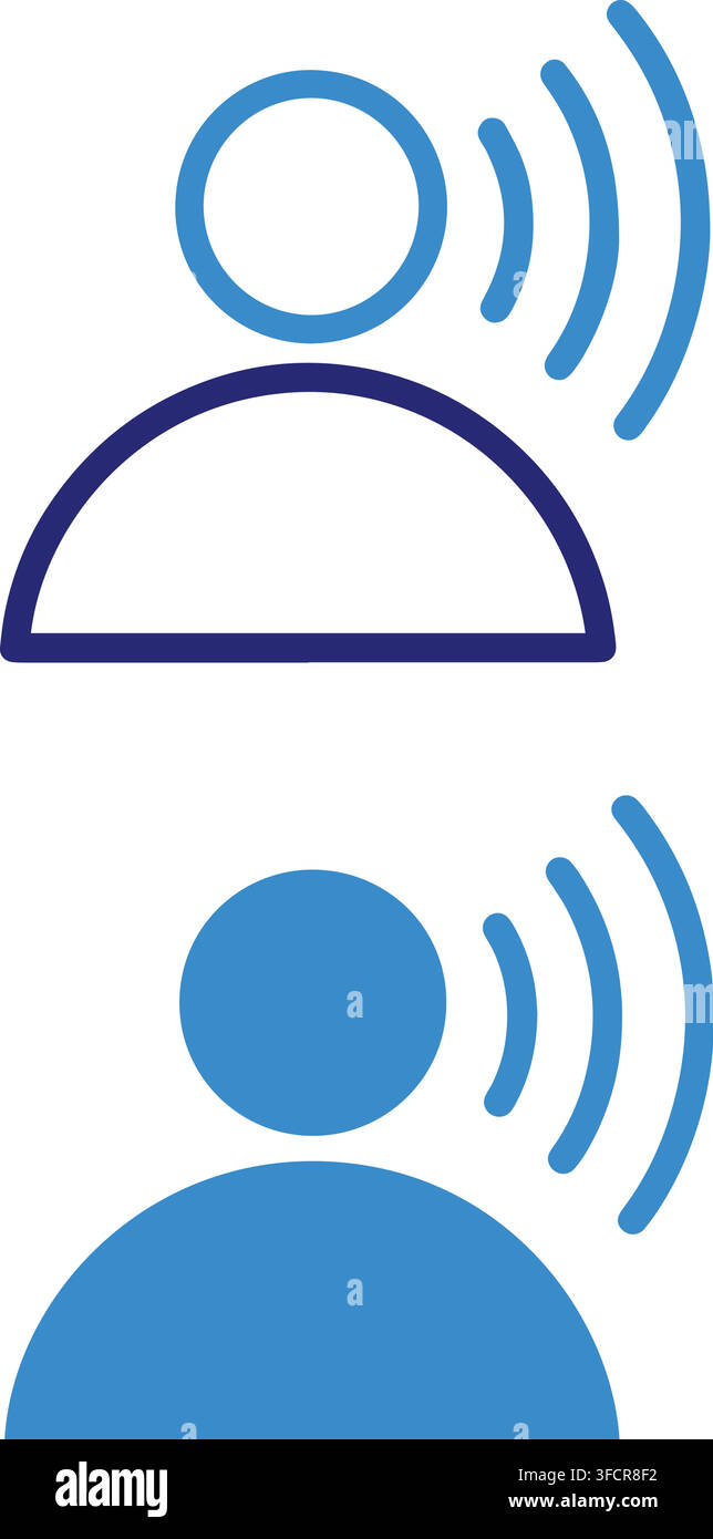 Set di icone di assistenza per il controllo vocale dell'utente che rappresenta la tecnologia di comunicazione audio intelligente e il design dell'assistente vocale. Illustrazione Vettoriale