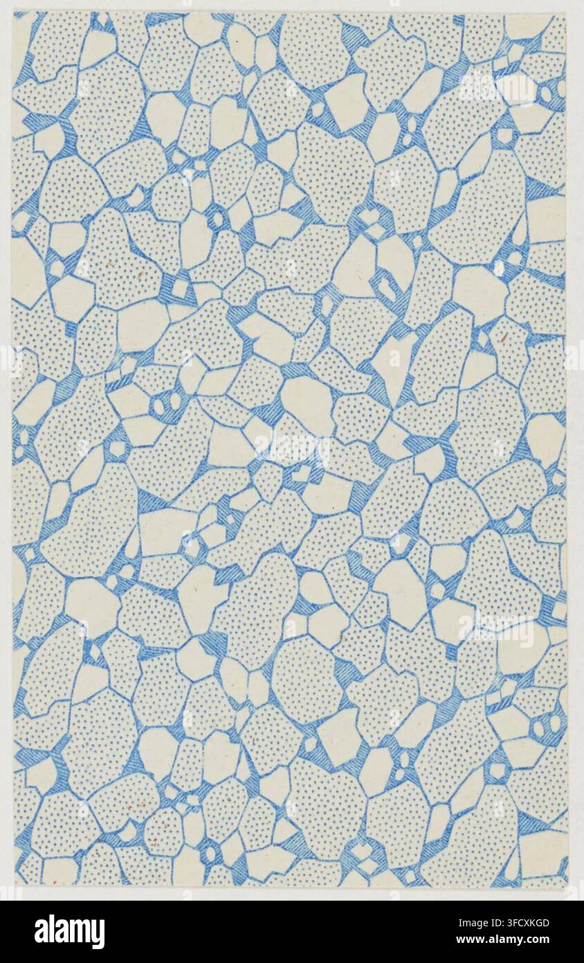 Un disegno dettagliato a motivi blu e bianchi che ricorda una rete di cellule o cristalli interconnessi, tratto da un mazzo di carte francesi editato per la Germania, datato 1860. Foto Stock