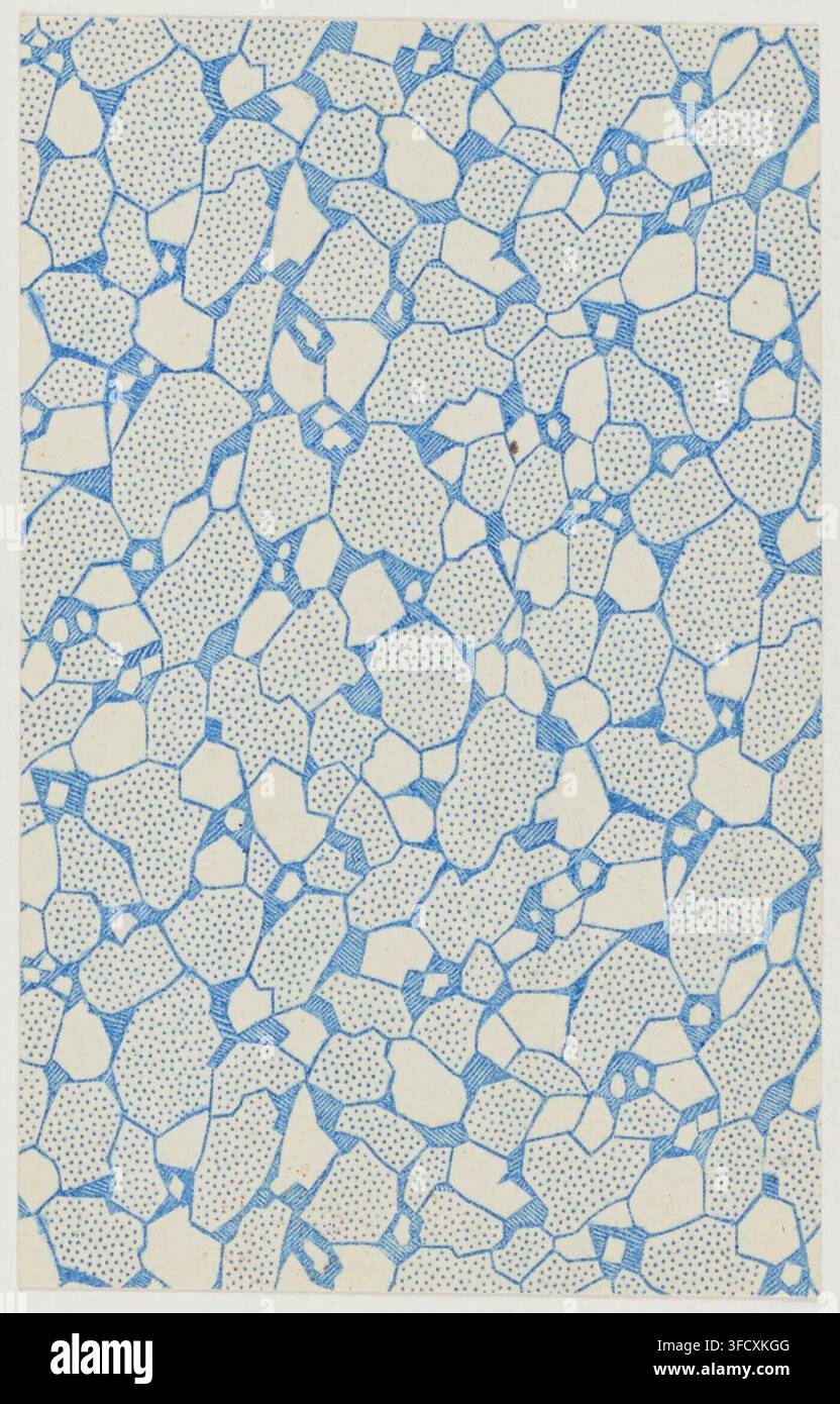 Una stampa dettagliata da un set di carte da gioco francesi adattate per la Germania, con un motivo blu e bianco che ricorda celle o cristalli interconnessi, datato 1860. Foto Stock