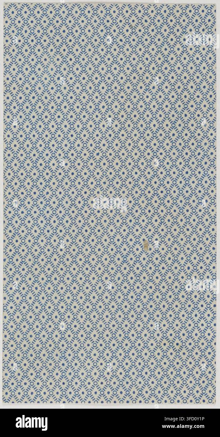 Un'incisione del XIX secolo di un disegno di carta Tarocchi, che presenta un motivo geometrico ripetitivo in blu e bianco, creato tra il 1816 e il 1868. Foto Stock