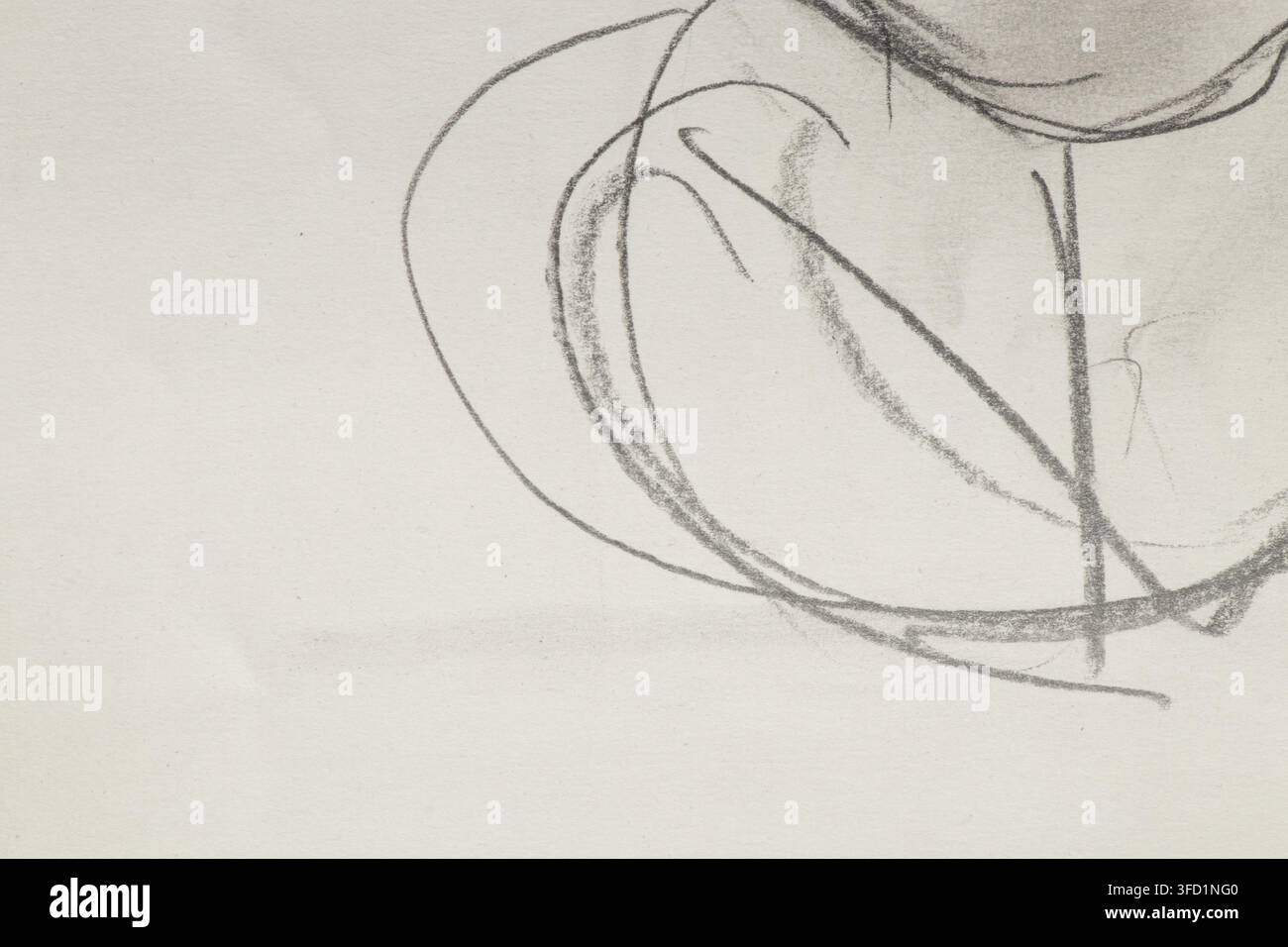 Un disegno a matita di un bambino su carta bianca, con linee di matita e scarabocchi come sfondo e creatività Foto Stock