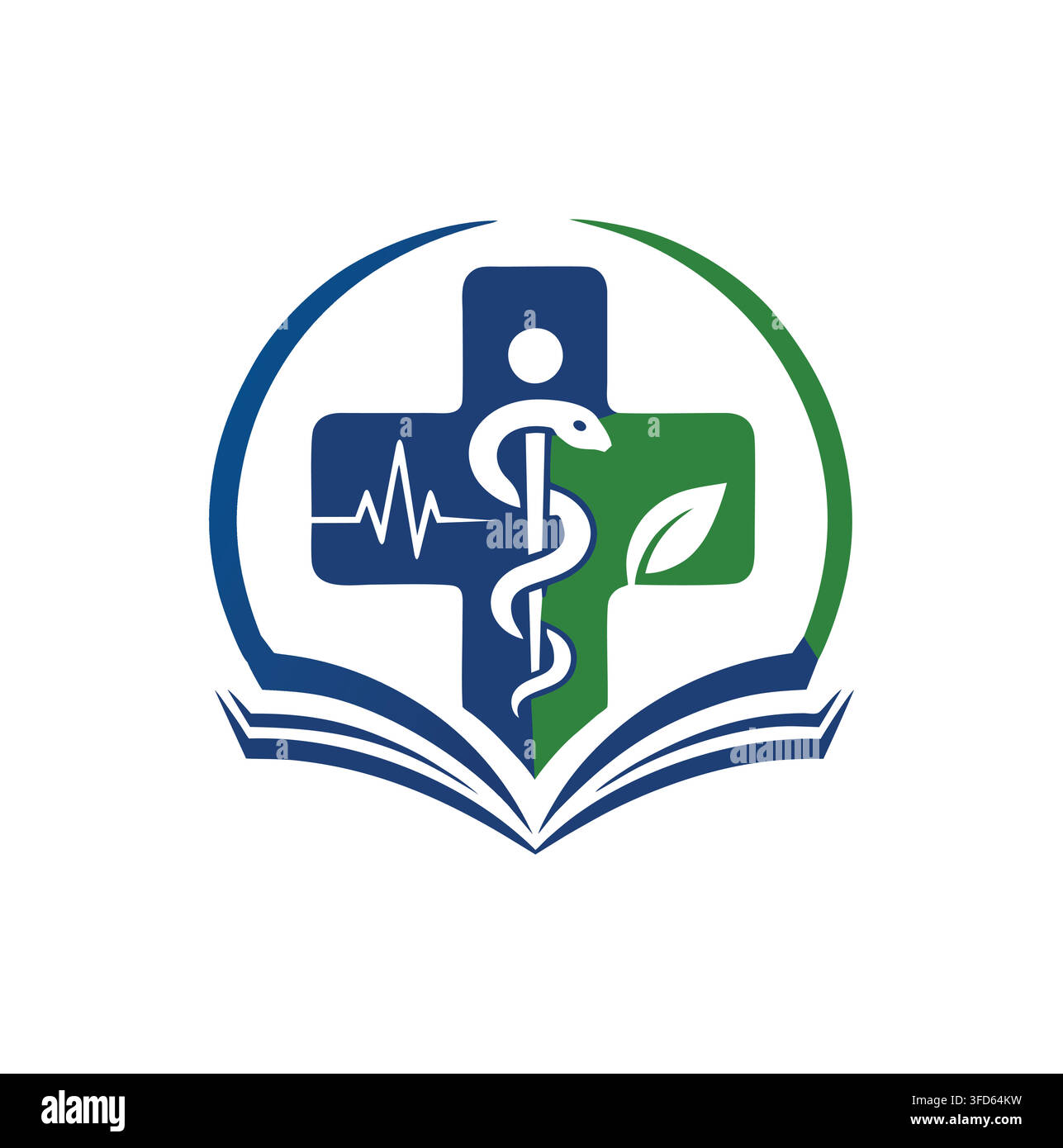 Logo vettoriale moderno professionale di libro medico croce caduceo salute Illustrazione Vettoriale