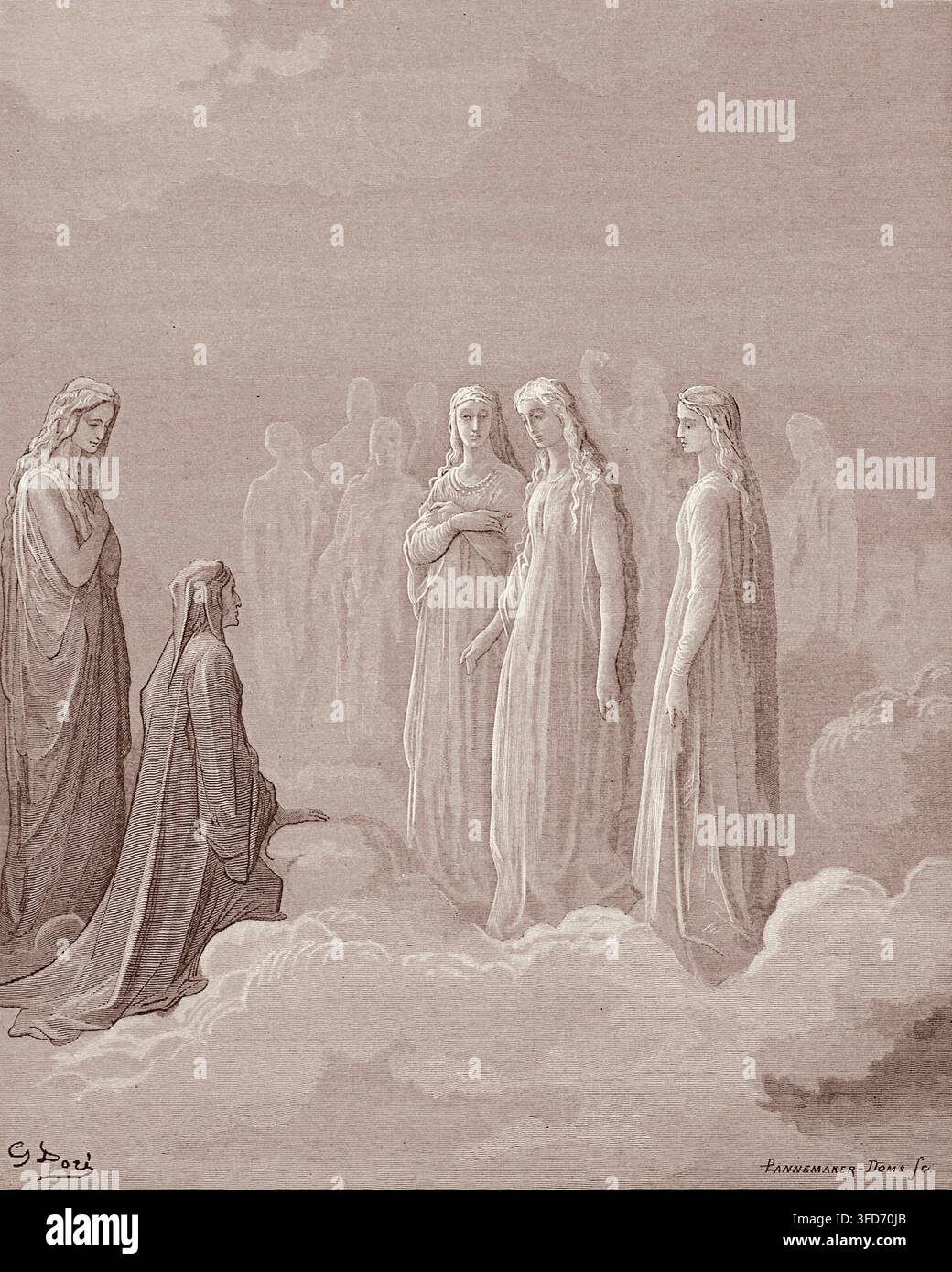 Gustave Doré - Dante Alighieri - La Divina Commedia - Il Paradiso - Dante e gli Spiriti della Luna. Foto Stock