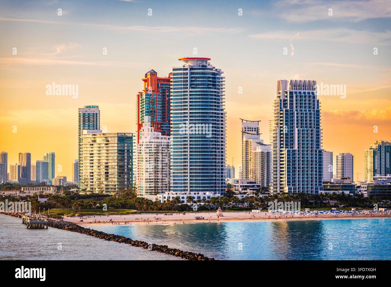 South Beach, Miami, Florida, Stati Uniti d'America su South Pointe Park. Foto Stock
