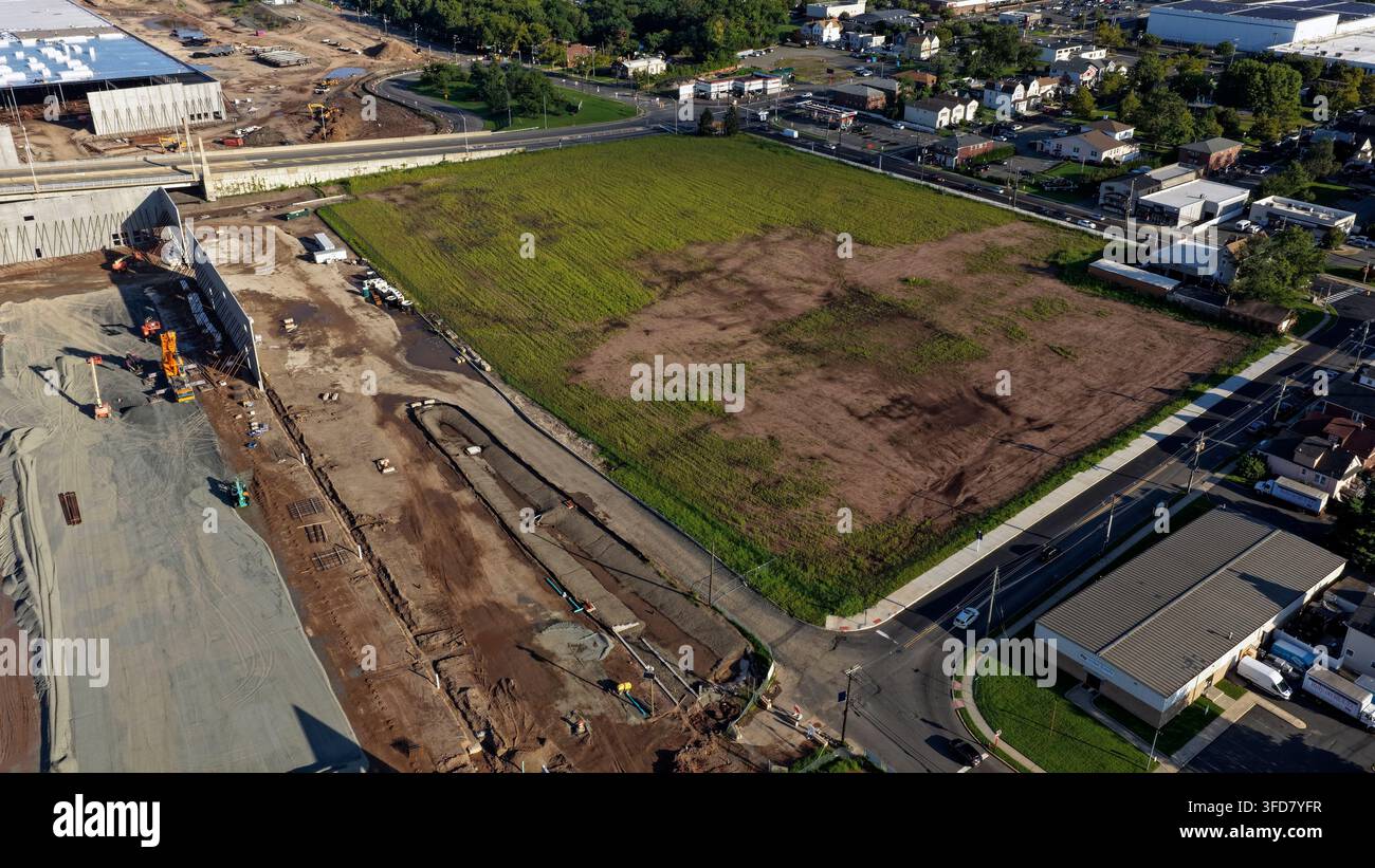 Vista aerea della riqualificazione di un sito industriale abbandonato nel progetto Gateway a Perth Amboy, New Jersey Foto Stock