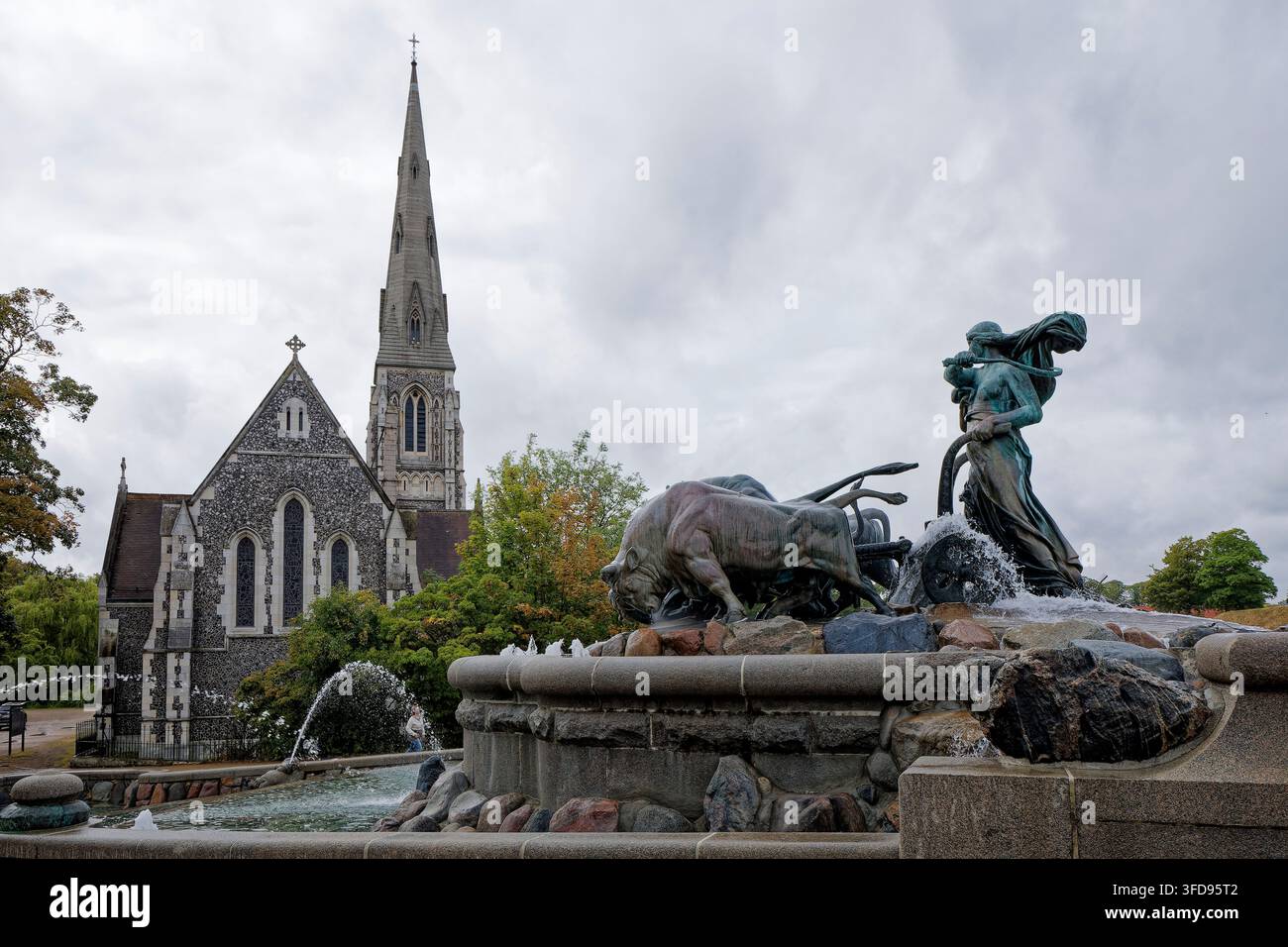 Fontana Gefion e Chiesa di Sant'Albano, Copenaghen Foto Stock