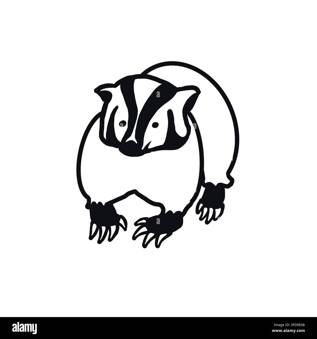 Illustrazione a linee di tasso boschivo – Disegno da colorare di animali della foresta Foto Stock