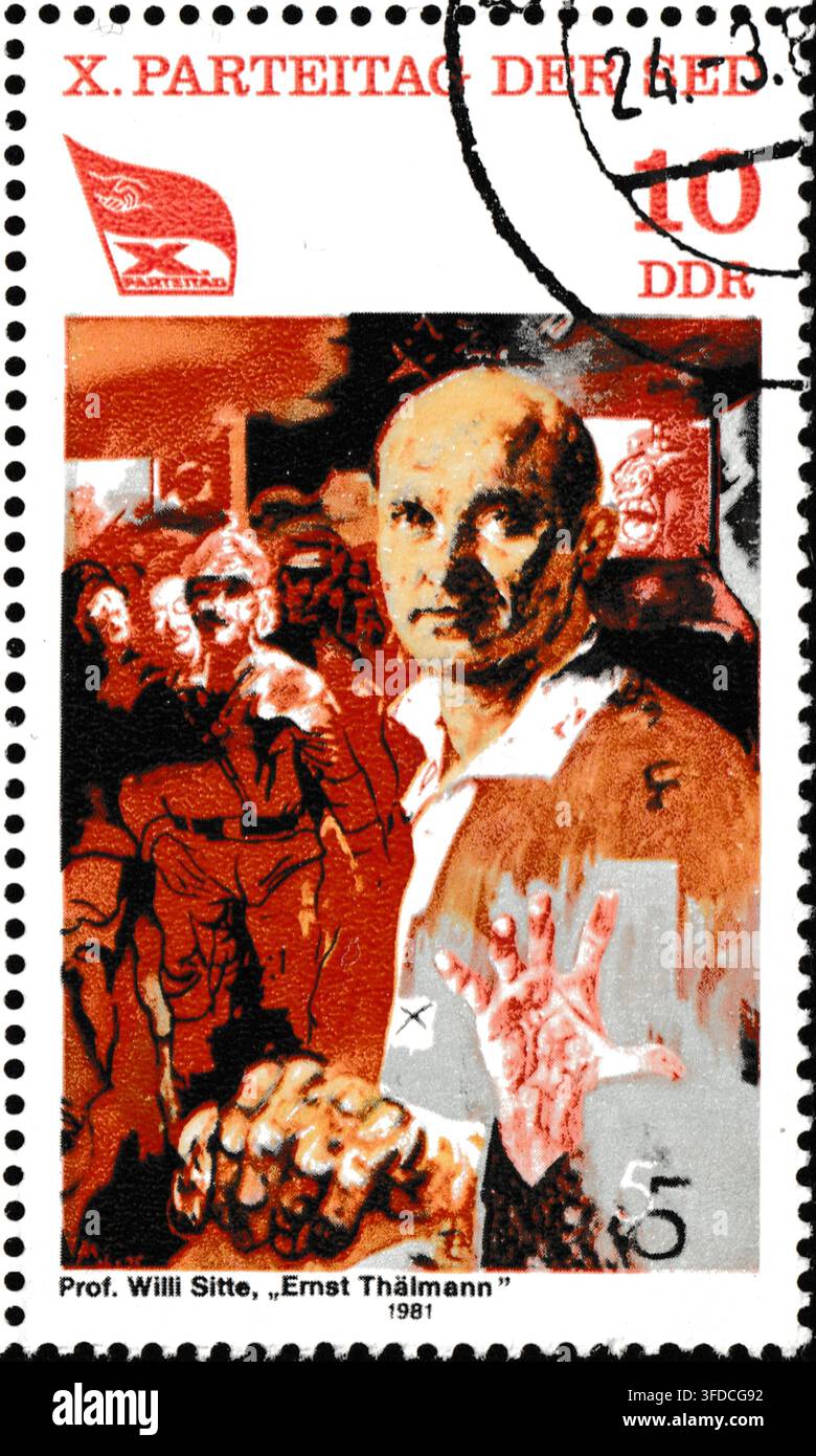Francobollo della Germania Est emesso nel 1981 dalla Deutsche Post DDR per celebrare il 10° Congresso del Partito dell'Unità Socialista di Germania Foto Stock