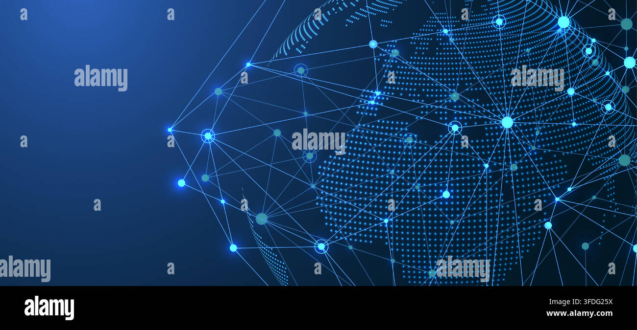 Rete globale concetto di connessione. Grande per la visualizzazione di dati. Il social network di comunicazione globale di reti di computer. La tecnologia di Internet. Azienda Illustrazione Vettoriale