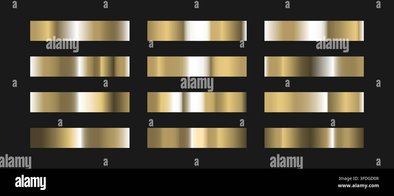 Paletta metallica lussuosa con sfumature scintillanti di bronzo, rame e champagne. Effetti olografici premium con transizioni fluide per un'eleganza Illustrazione Vettoriale