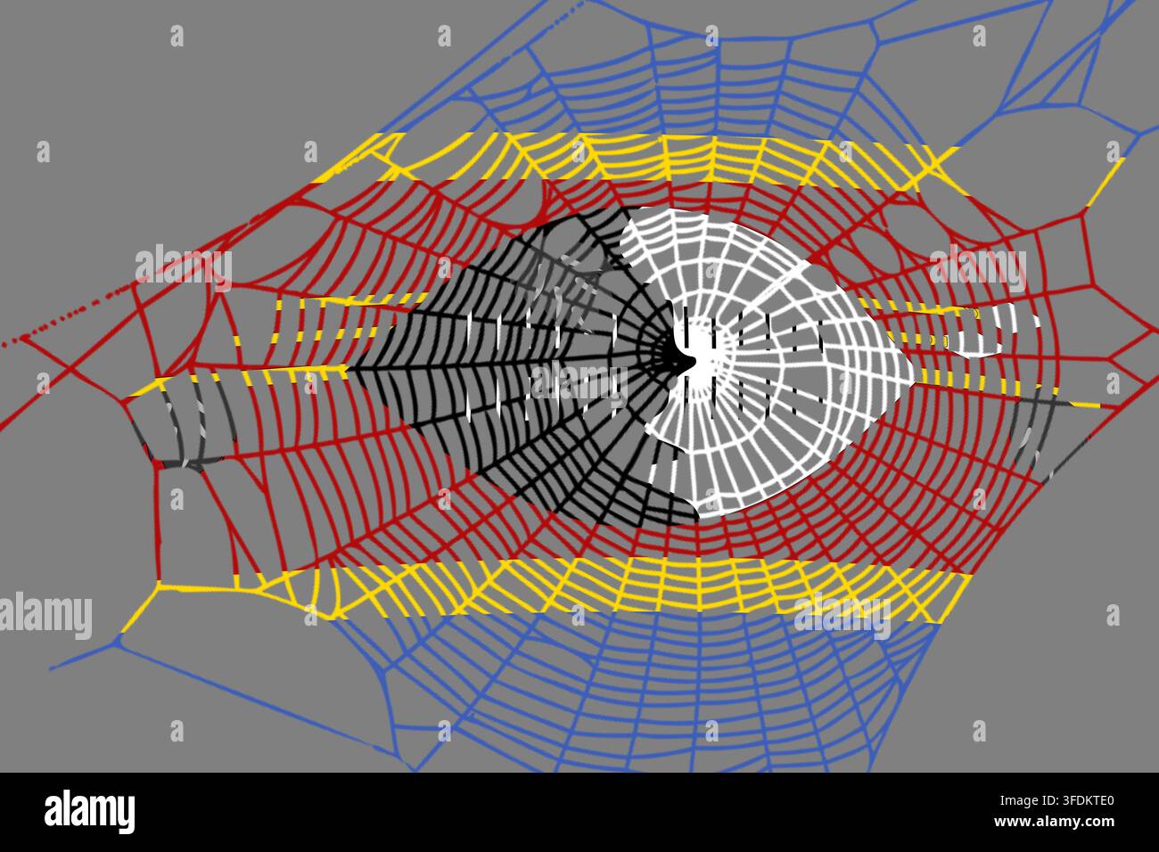 Illustrazione 3D. Bandiera dell'Eswatini su una ragnatela. Foto Stock