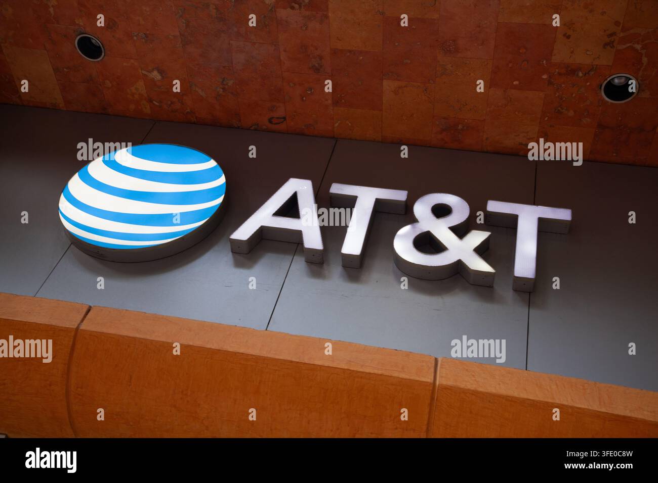 Logo AT&T / Insegna a Città del Messico Foto Stock
