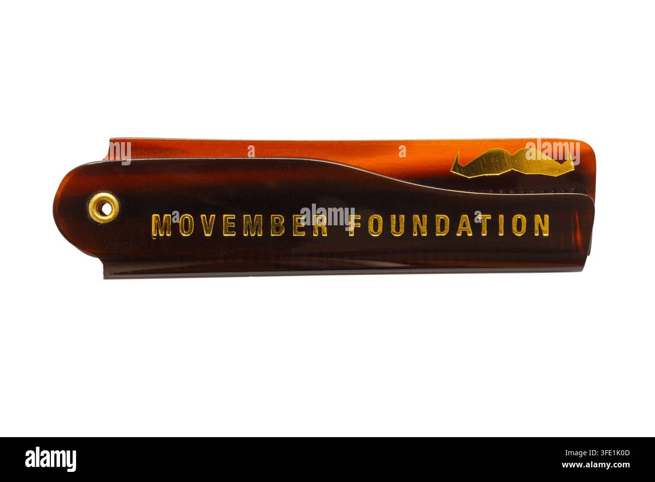 Pettine pieghevole della Fondazione Movember di novembre per aiutare gli uomini a vivere più felici, più sani e più a lungo – Moustache Movember Foto Stock