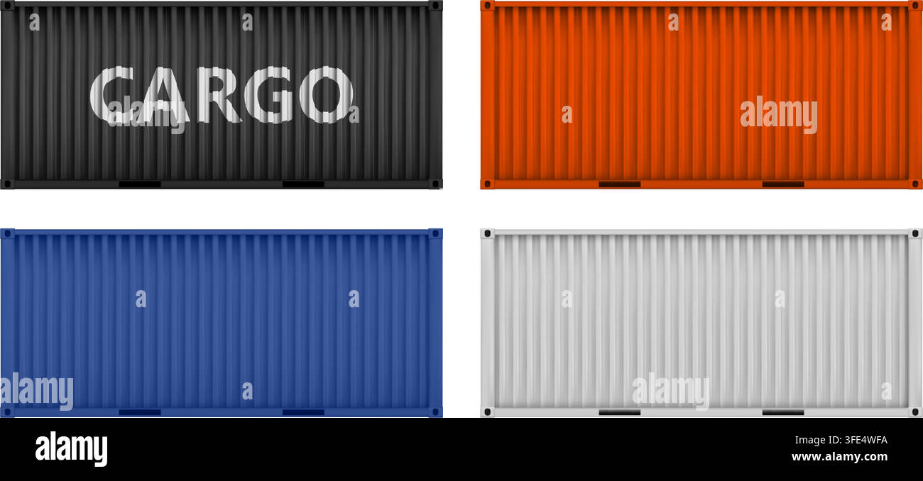 Contenitore di carico realistico in metallo ondulato rosso isolato. Sfondo di contenitore di carico laterale. Trasporto marittimo industriale in linea. Illustrazione vettoriale Illustrazione Vettoriale