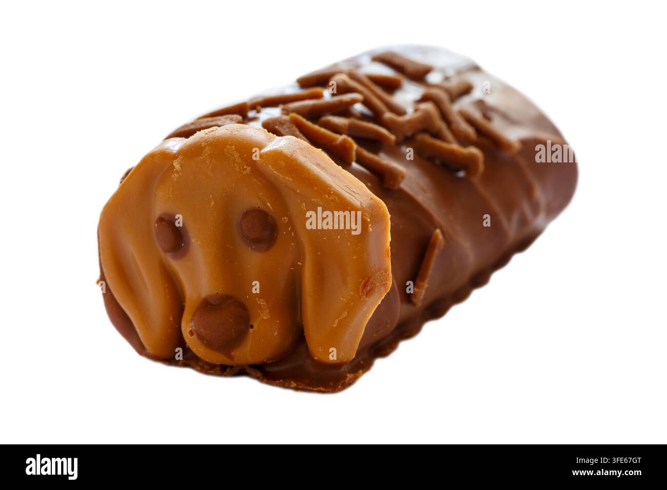 Walter il cane salsiccia minis torta rotola al cioccolato di M&S isolata su sfondo bianco - rotoli di torta al cioccolato Foto Stock