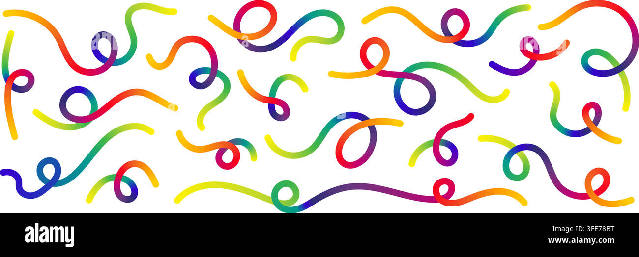 La linea di colore sfumatura arcobaleno ondulata crea un set di illustrazioni vettoriali di curve astratte dinamiche. Illustrazione Vettoriale