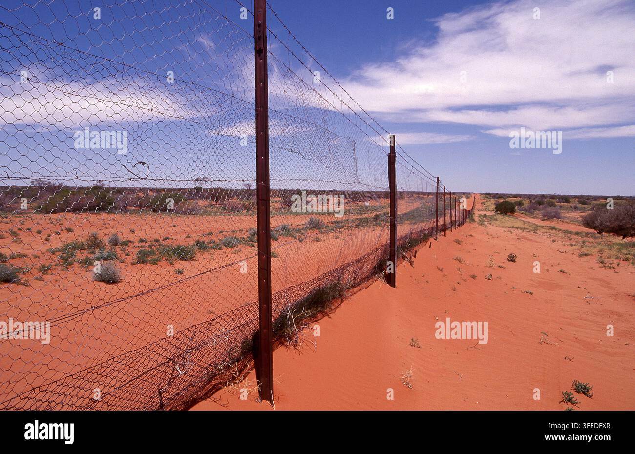 VISTA LUNG0 LA BARRIERA PER CANI SELVATICI COMUNEMENTE CONOSCIUTA COME LA BARRIERA DEL DINGO, AUSTRALIA CENTRALE. Foto Stock