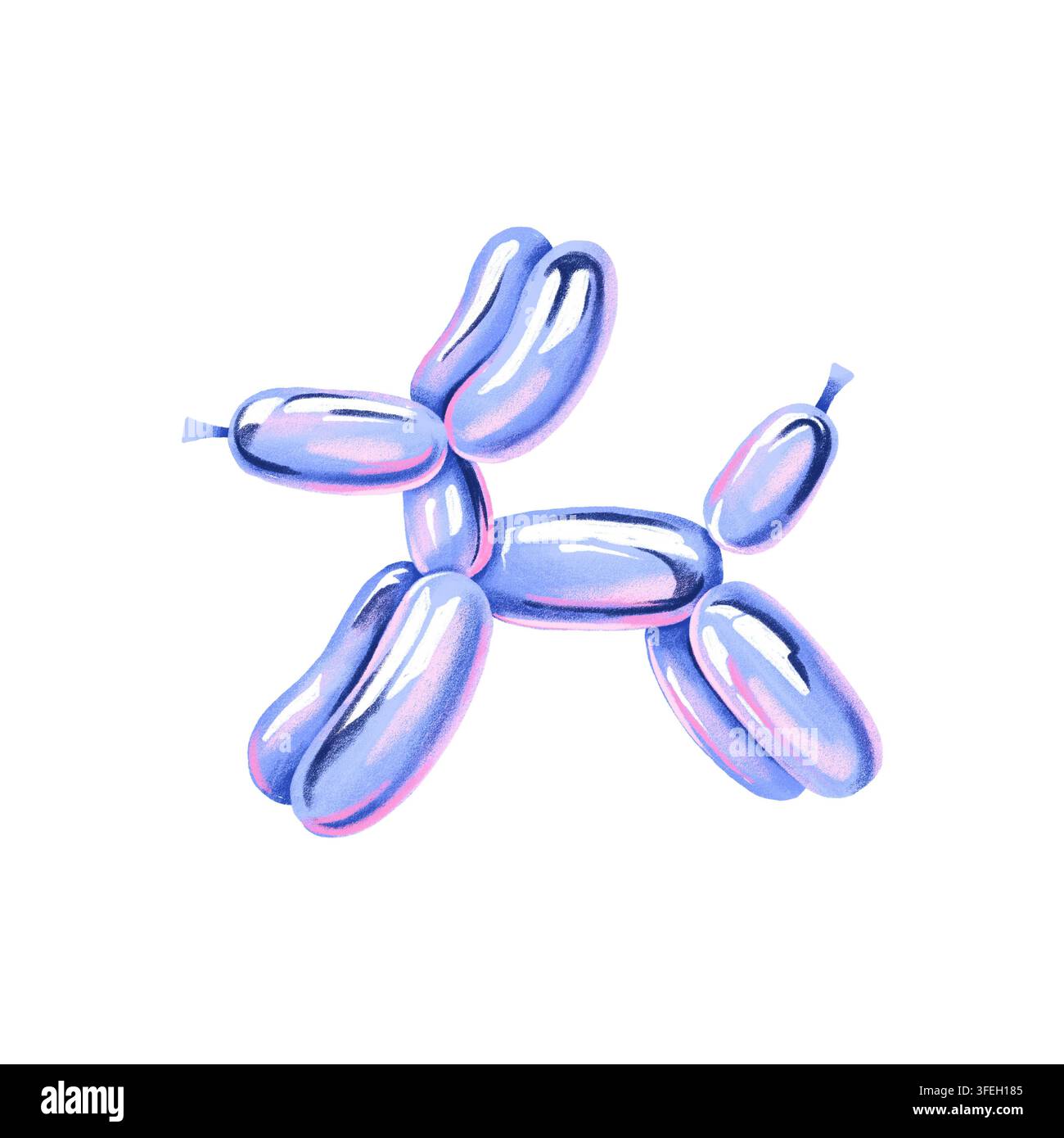 Illustrazione unica dipinta ad acquerello di un cane a forma di palloncino dall'aspetto metallico e lucido isolato su sfondo bianco. Ideale per il design di loghi, decorazioni per feste Foto Stock