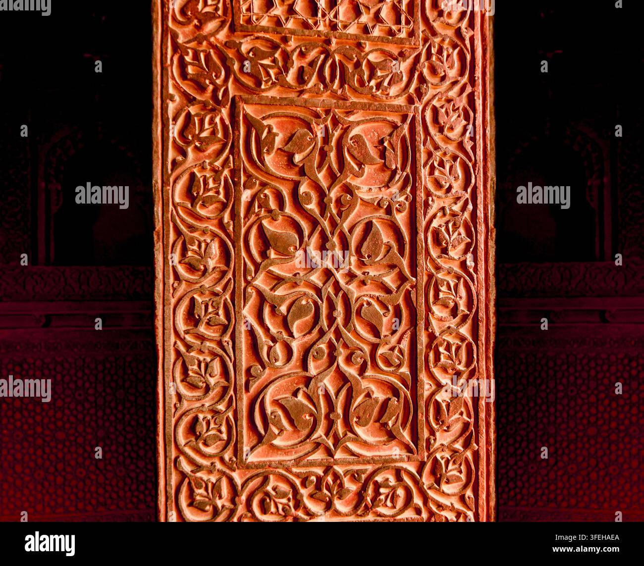 Intagli da Fatehpur Sikri, Agra, Sala del Tribunale di Akbar, Agra, Uttar Pradesh, India Foto Stock