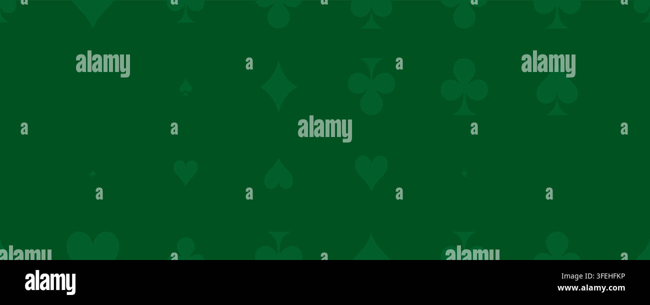 Il poker da casinò si adatta perfettamente a pattern, picche, cuori, club e diamanti su sfondo verde scuro. I simboli delle carte da gioco fanno da sfondo per il gioco d'azzardo Illustrazione Vettoriale