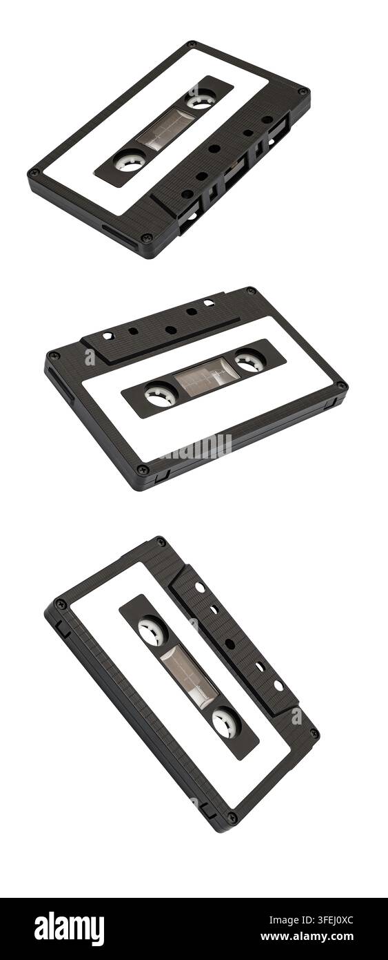 Set di cassette audio isolate su sfondo bianco Foto Stock