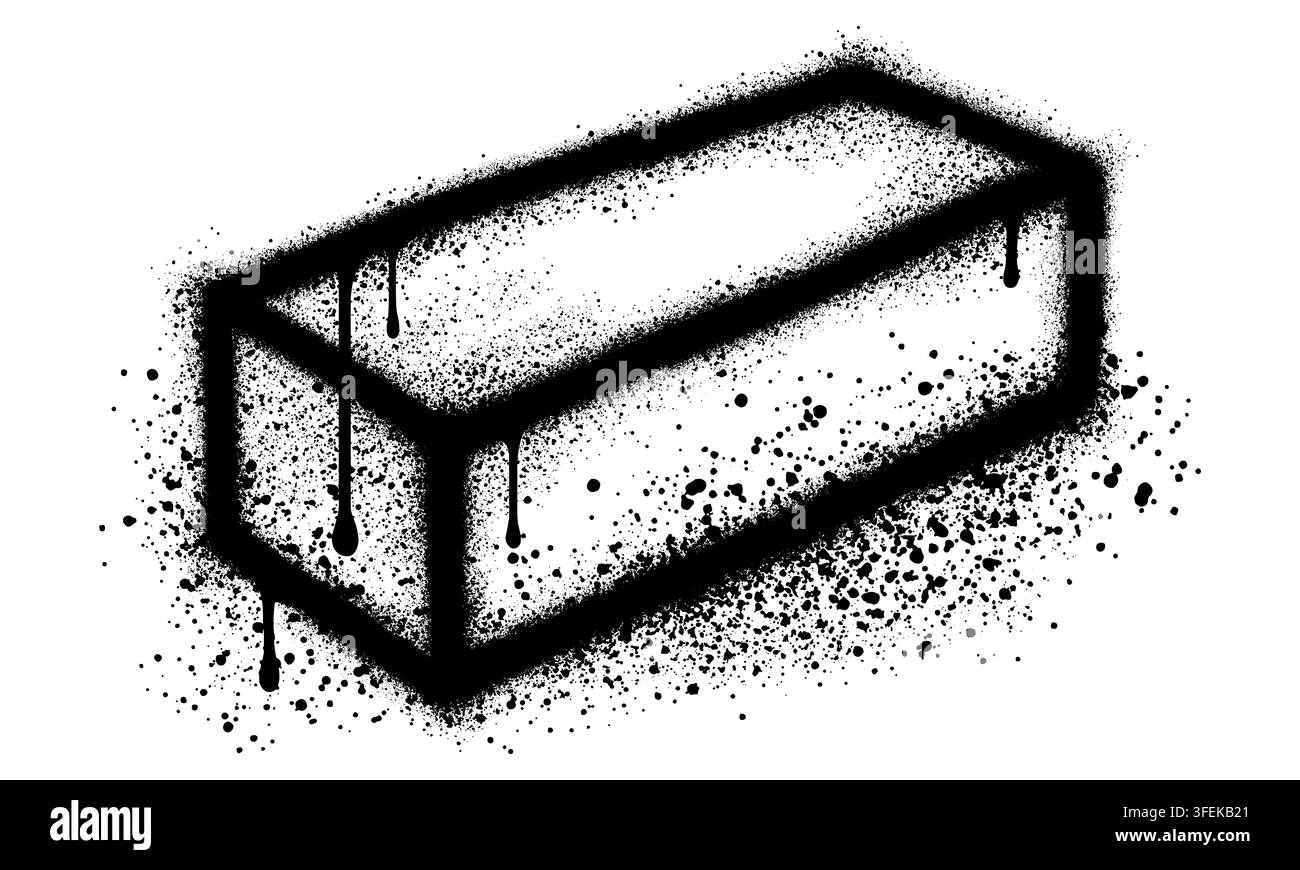 Cubo in stile graffiti con vernice spray nera Illustrazione Vettoriale