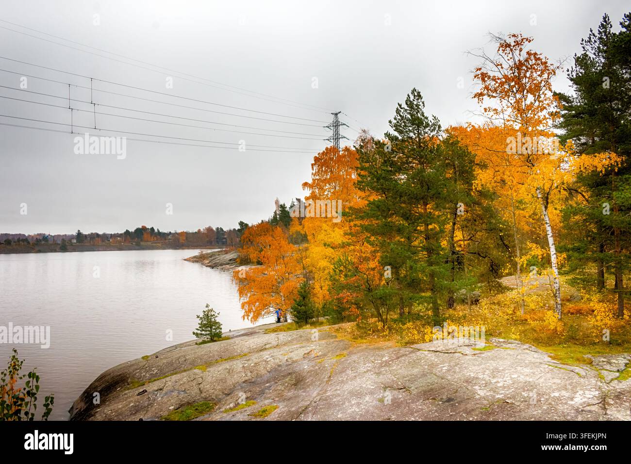 Distretto di Mustikkamaa a Helsinki, capitale della Finlandia. Bellissime colori autunnali. HDR. Foto Stock