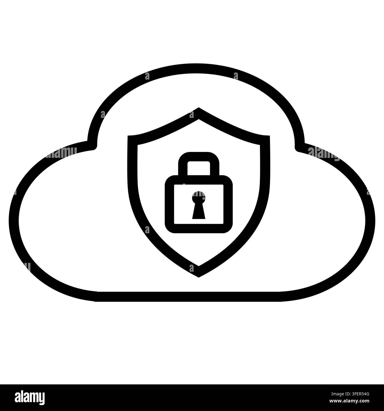 Icona di cloud privato. Segno di protezione cloud. Archiviazione cloud sicura e simbolo di dati online crittografati. Stile piatto. Foto Stock