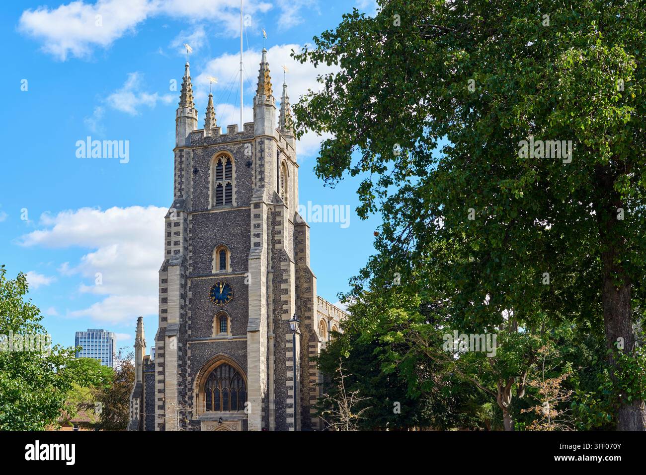 Torre della chiesa di Croydon Minster, Croydon, Grande Londra, Regno Unito Foto Stock