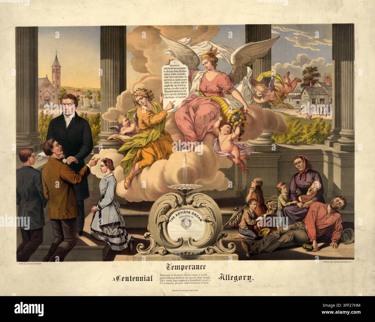 Temperance, un'allegoria centenaria, opera di propaganda morale e politica del movimento di temperanza americano, Temperance Movement.Lato sinistro Foto Stock