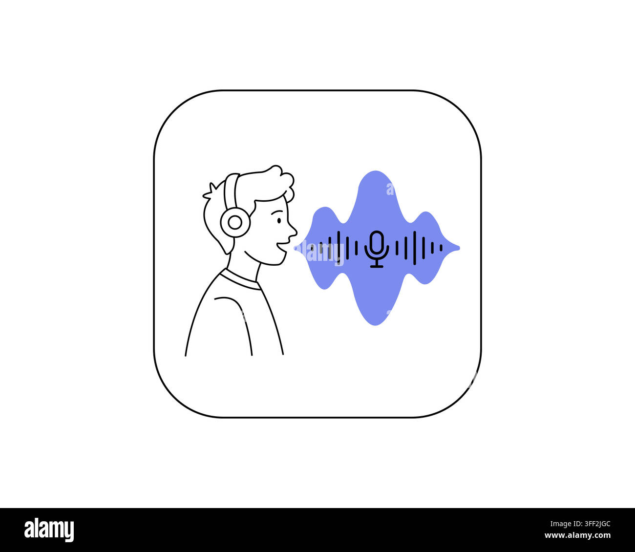 Icona a linea per assistente vocale con una persona che parla in un microfono per un'interfaccia web moderna e un'app mobile Illustrazione Vettoriale