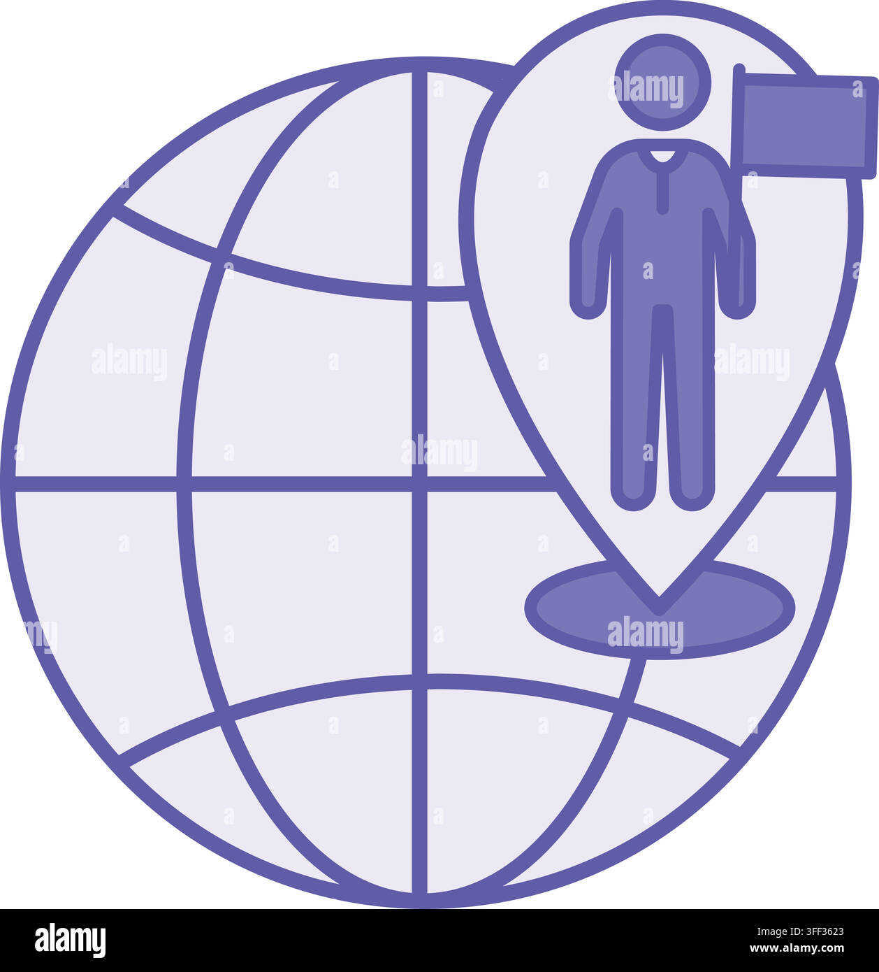 Icona del paese colorata. Illustrazione vettoriale. Globo, geolocalizzazione e persona con bandiera. Un territorio con confini definiti, caratterizzato dalla propria nat Illustrazione Vettoriale
