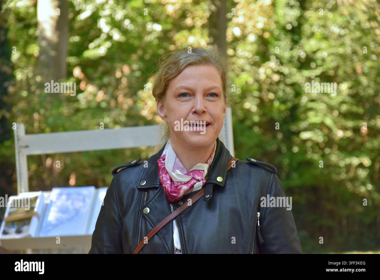 Mostra di sculture temporanee e arte nello spazio pubblico dell'IG Kunst im Park nel Parco Vorgebirgs di Colonia (Zollstock). Con opere di Rochus Foto Stock