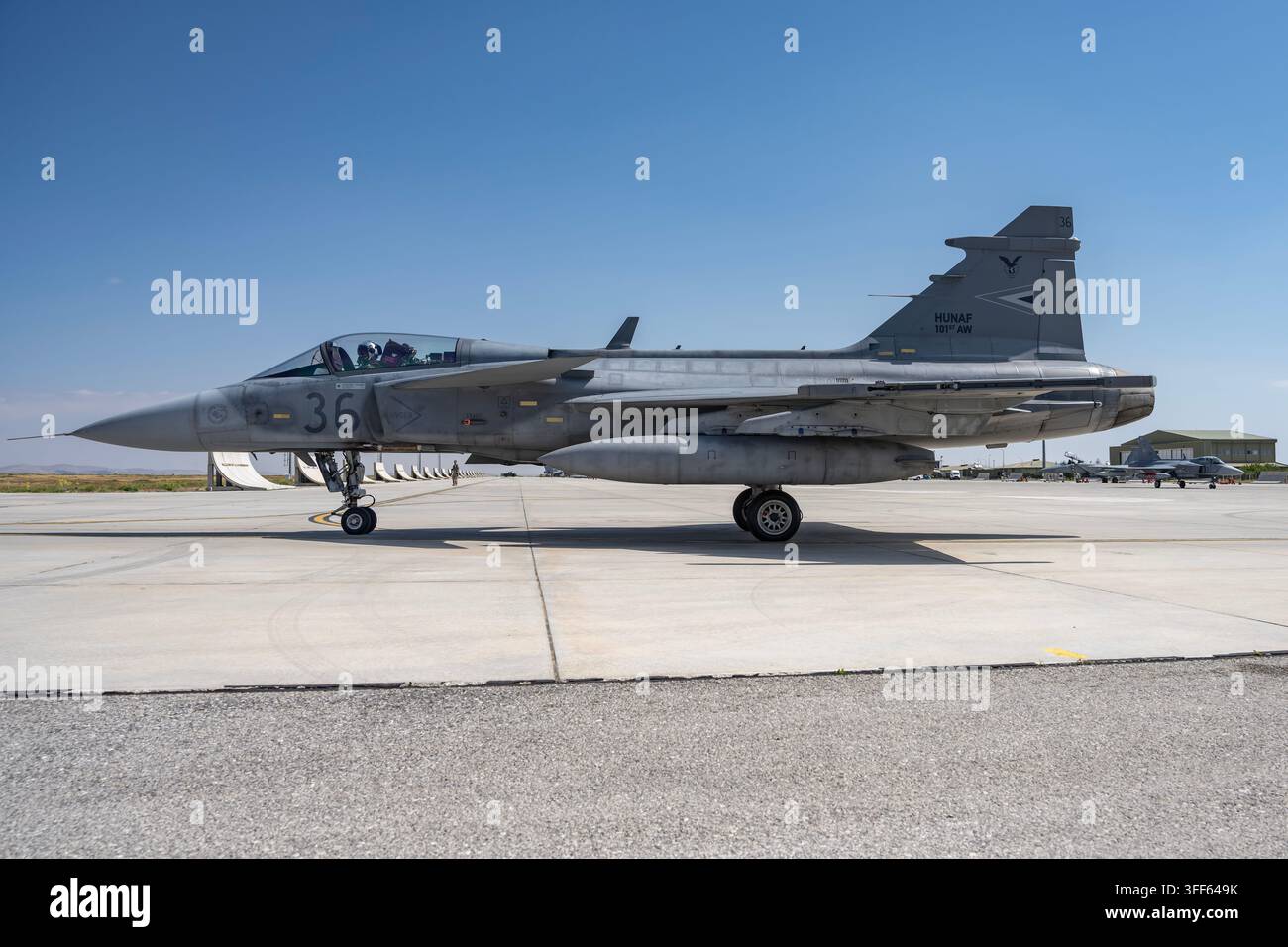 Aereo da combattimento Saab JAS 39D Gripen dell'Aeronautica Militare Ungherese in volo Foto di aviazione militare Foto Stock