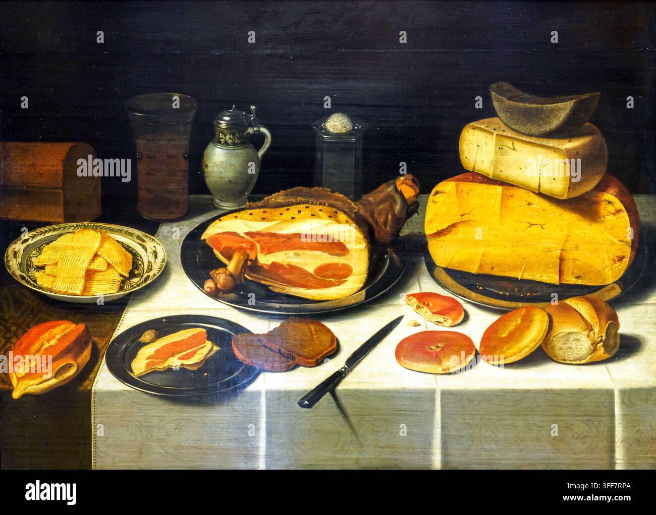 Natura morta con prosciutto 1626 di Floris van Schooten (tra il 1585 e il 1588 – 1656) Olio su pannello Foto Stock