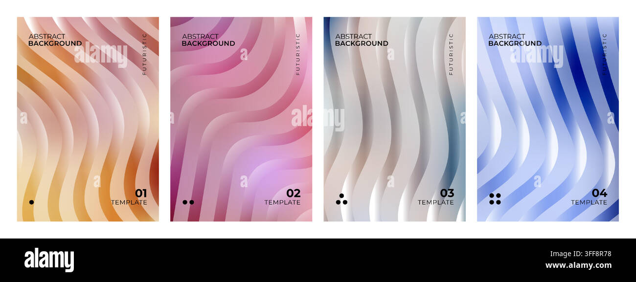 Set di template per sfondo poster futuristico con linee ondulate fluide e gradienti colorati lucidi astratti Illustrazione Vettoriale