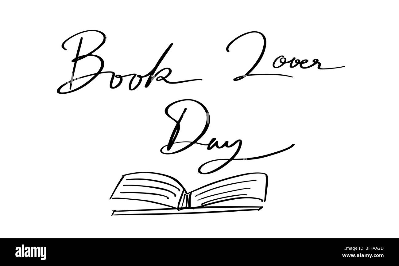 Giornata dell'amante dei libri testo calligrafia scritta a mano lettera colore nero oggetto icona giornata dell'amante dei libri diario lettura educazione biblioteca cognizione le Foto Stock