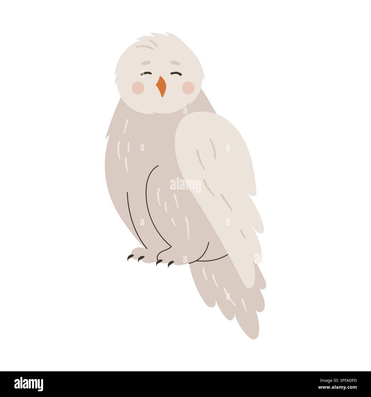 Grazioso gufo delle nevi artico seduto isolato su sfondo bianco, illustrazione vettoriale Illustrazione Vettoriale