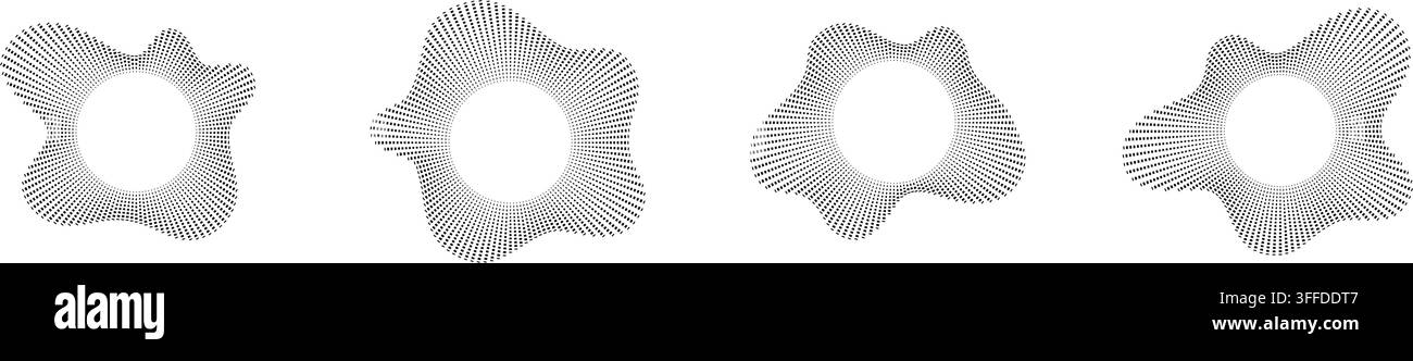 Modello di onda sonora radiale con linee circolari concentriche che creano una visualizzazione musicale astratta. Illustrazione Vettoriale