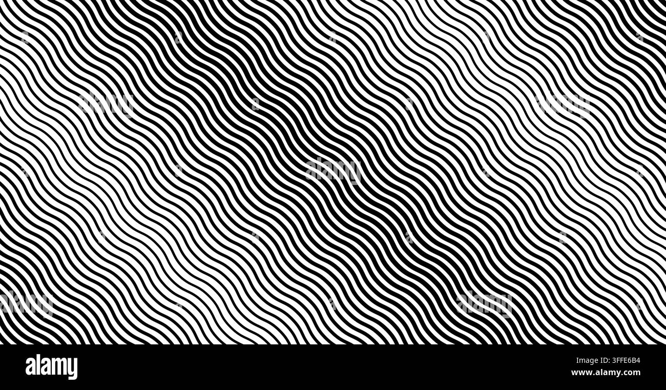 Onde di sfumatura in mezzotono formano un motivo a strisce con transizioni sfumate morbide. Linee parallele monocrome creano una trama ottica con flusso geometrico diagonale e profondità. Illustrazione Vettoriale