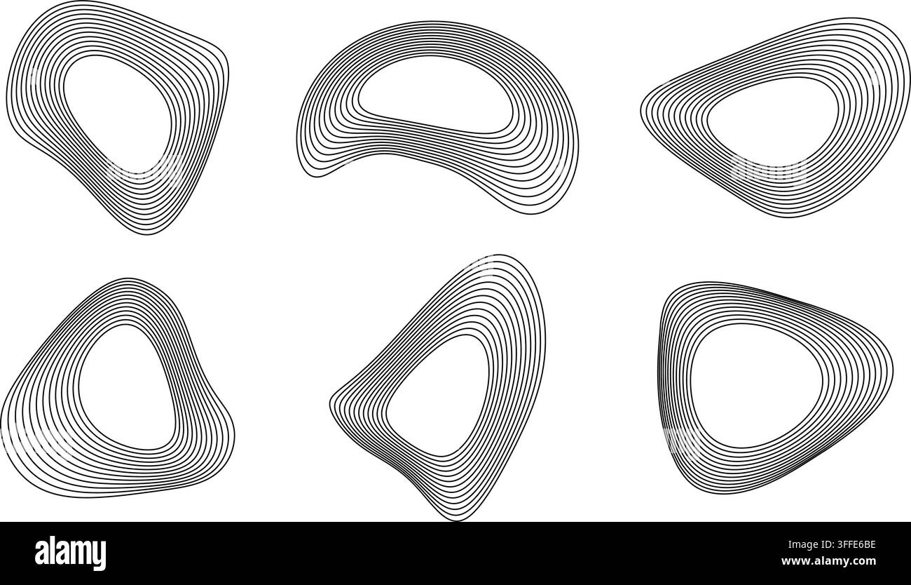 Modello di onda sonora circolare con increspature concentriche e linee organiche. Elemento di design radiale astratto per progetti moderni di visualizzazione di musica e audio. Illustrazione Vettoriale