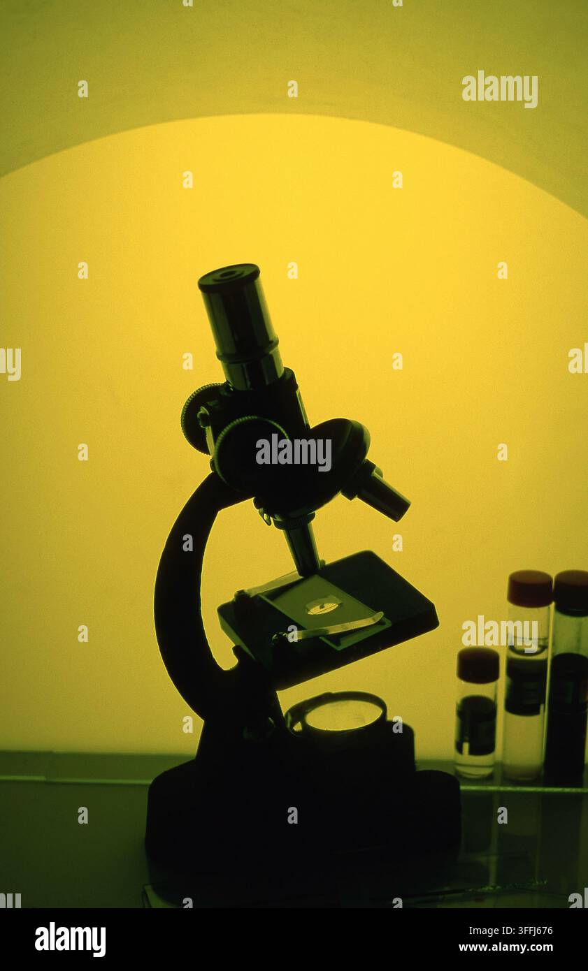 PRIMA VISTA DI UN MICROSCOPIO VINTAGE. Foto Stock