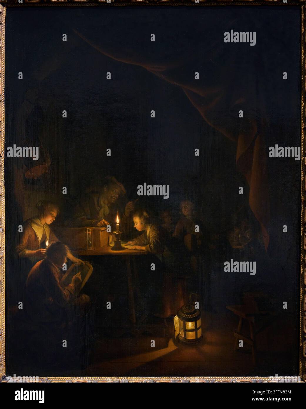 La Scuola Notturna, 1660-1665, Gerard Dou (1613-1675), Rijksmuseum, Amsterdam, Paesi Bassi Foto Stock