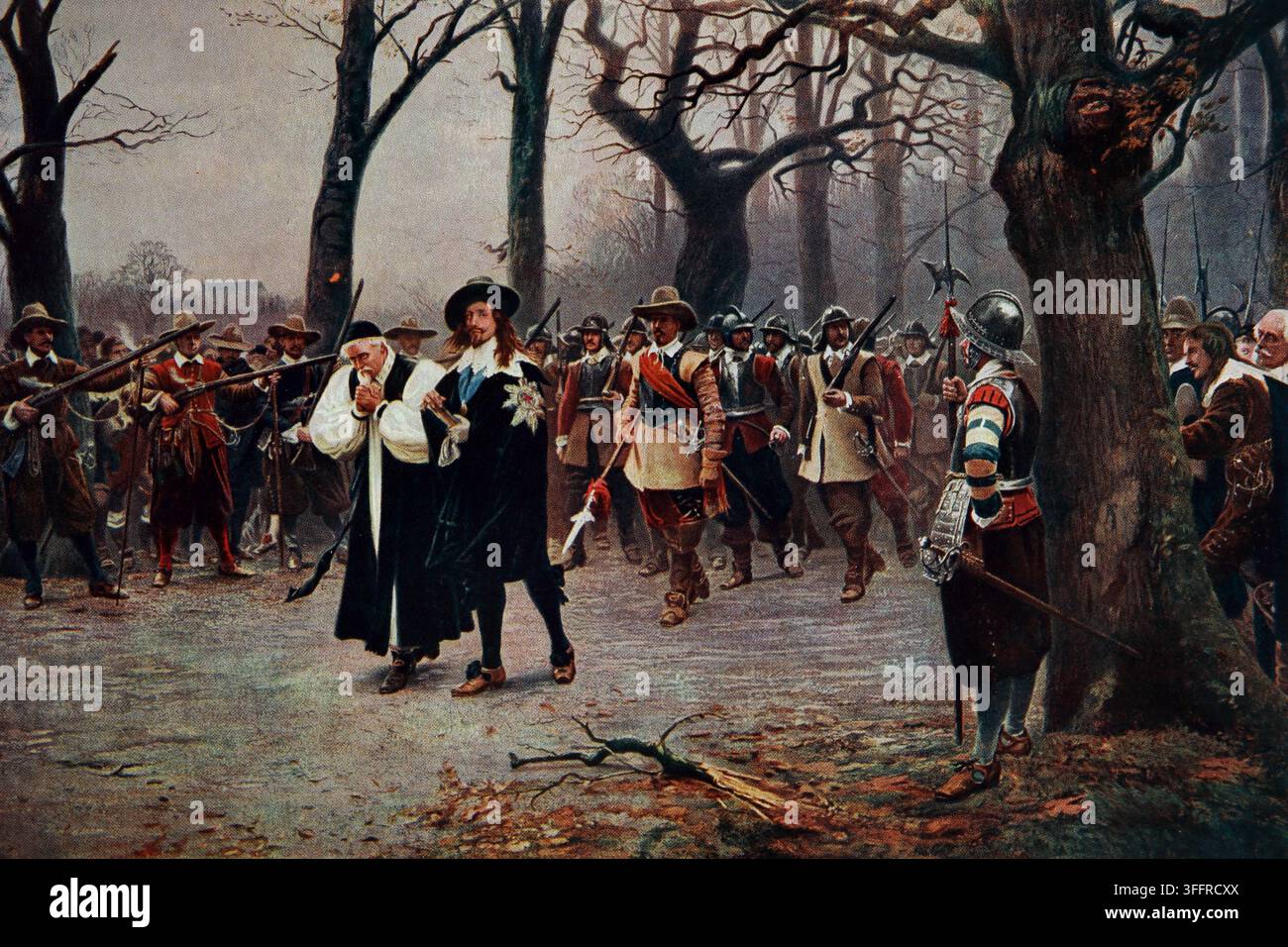 Illustrazione di re Carlo I durante il percorso verso la sua esecuzione nel 1649, giustiziato per alto tradimento dopo il quale la monarchia fu abolita dal 1905 Foto Stock