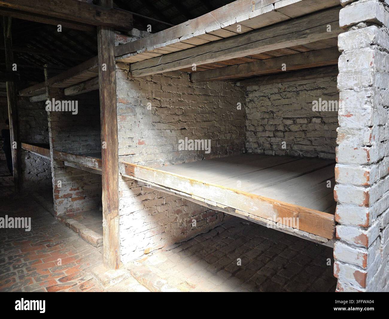 Campo di sterminio nazista di Auschwitz II-Birkenau nel sud della Polonia. - Immagine stock catturata con smartphone