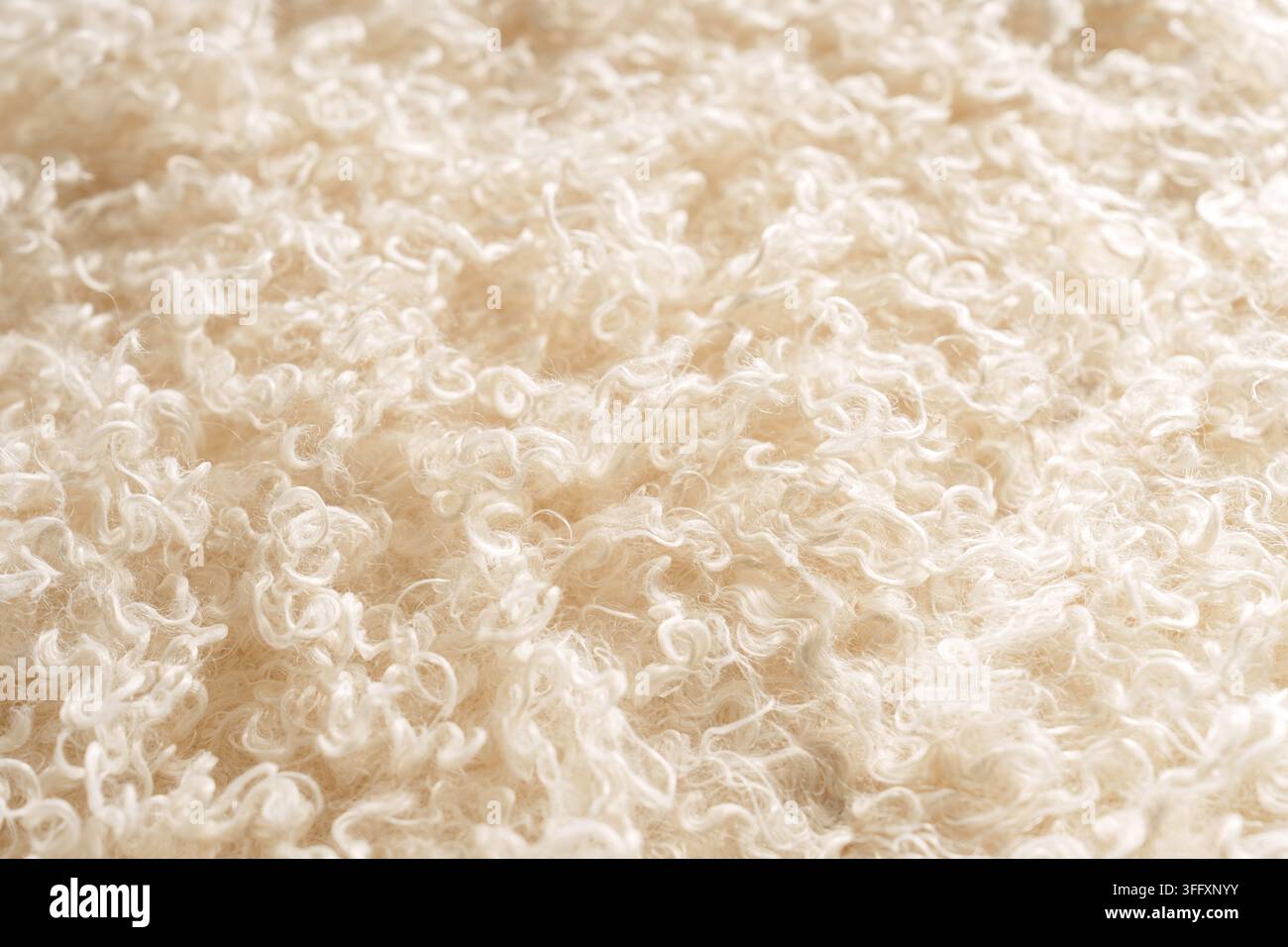 Sfondo in finta pelliccia riccia color crema con superficie morbida e soffice Foto Stock