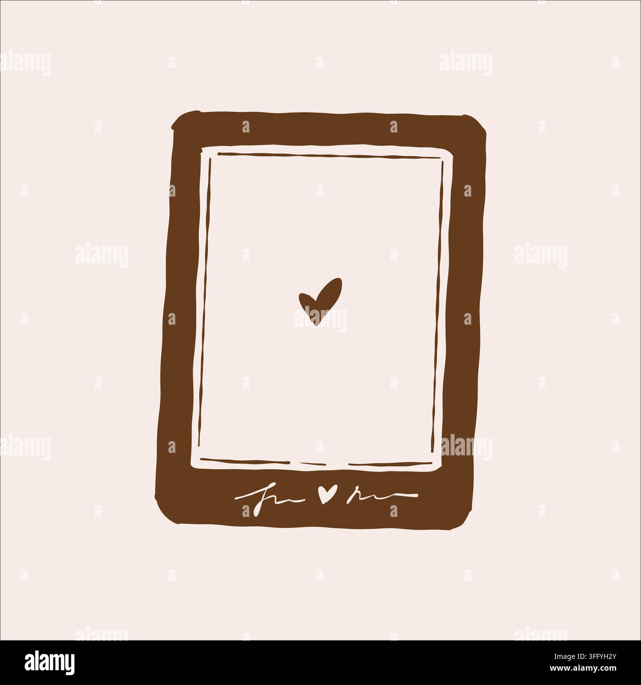 E-reader o tablet. Illustrazione lineare vintage. Clip art vettoriale in contorno marrone Illustrazione Vettoriale
